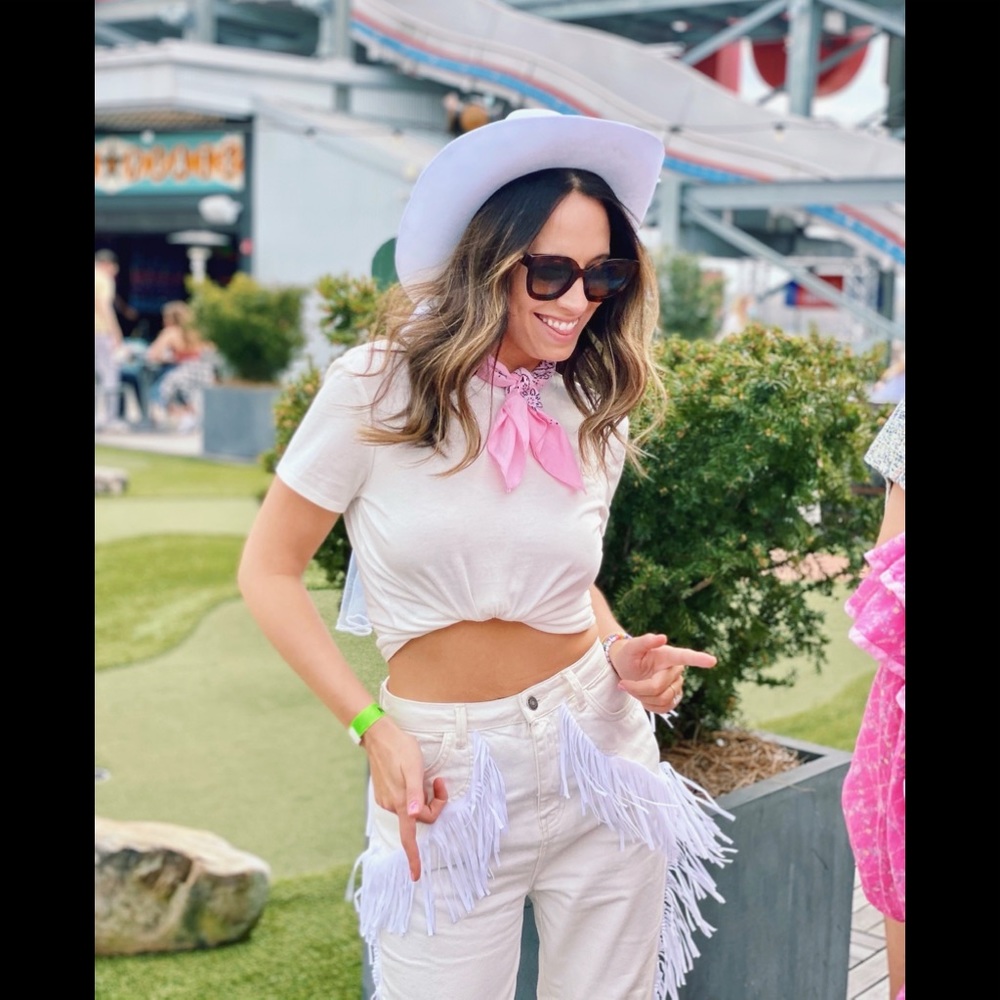 White, Fringe Straight Leg Jeans